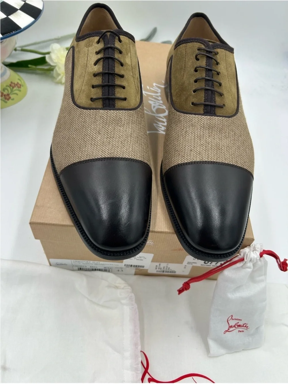 Men’s Christian Louboutin Gregory velvet twill and leather Oxford size 43